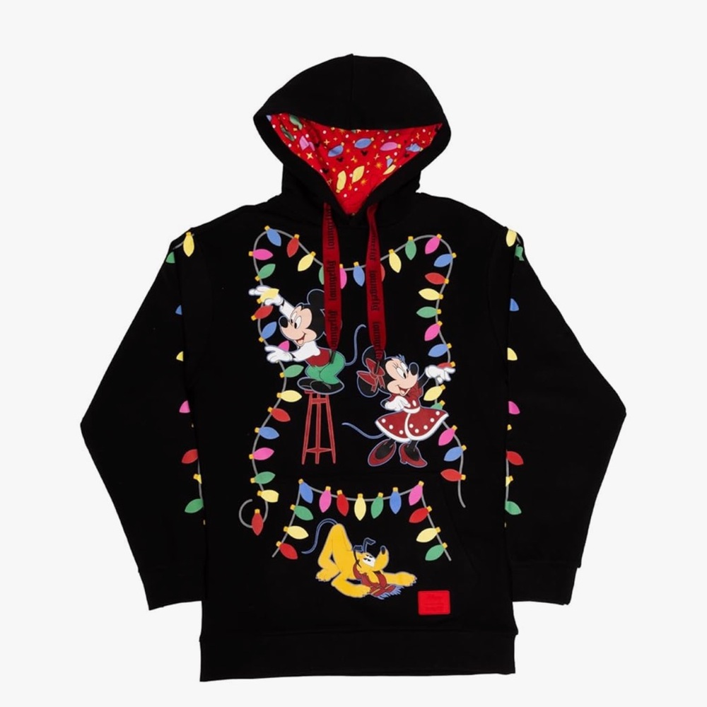Loungefly- Disney Mickey & Friends Holiday String Lights Glow Unisex Hoodie